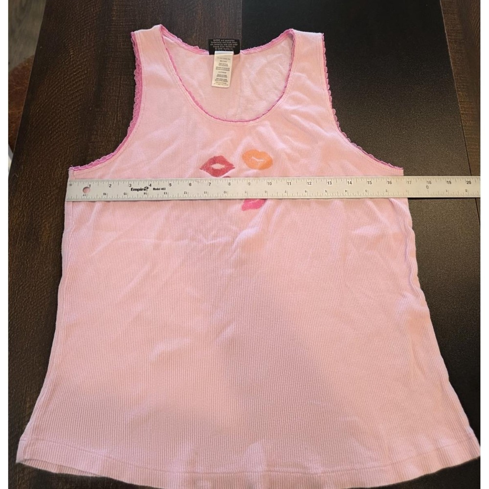 Vintage Barbie Tank Top Light Pink Ribbed Sleep Shirt Lip Kiss XL Y2K Barbiecore - Picture 7 of 8